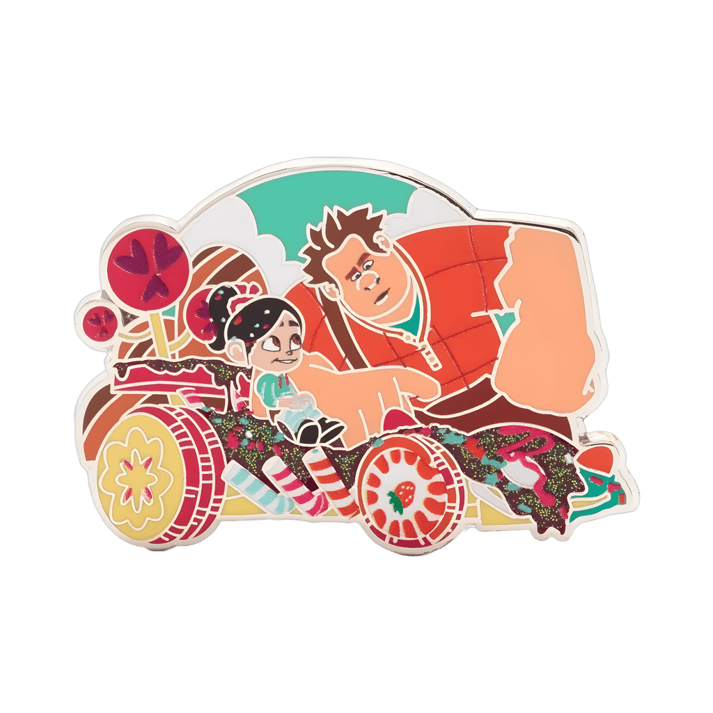 Ralph looking at Vanellope's kart Disney pin
