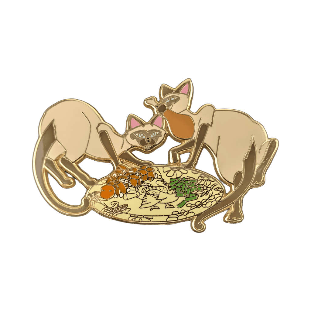 Si & Am eating Thanksgiving meal Disney pin
