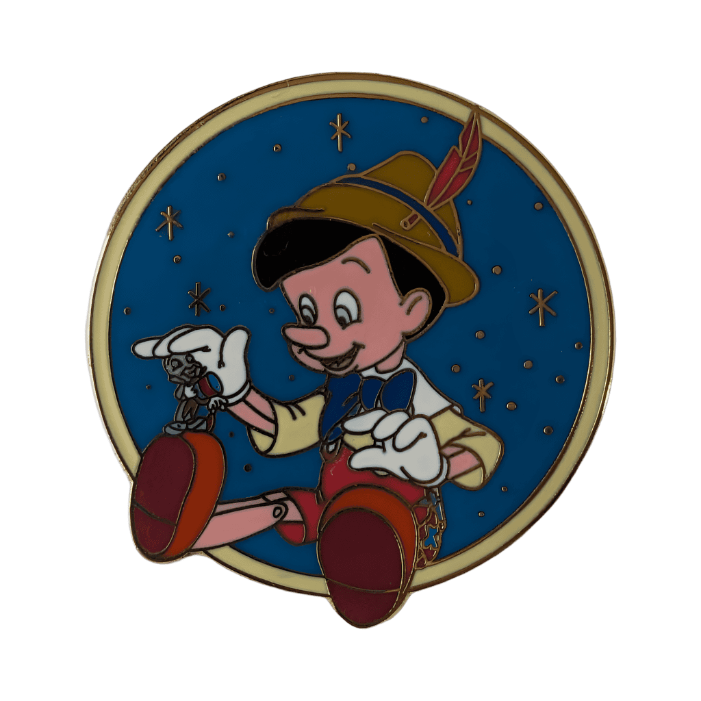 Pinocchio Sitting with Jiminy Cricket - Blue and Yellow Star Circle Disney pin
