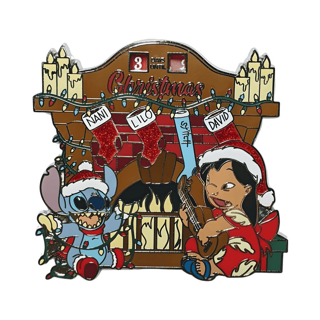Lilo and Stitch Christmas Countdown - sitting in front of fireplace Disney pin