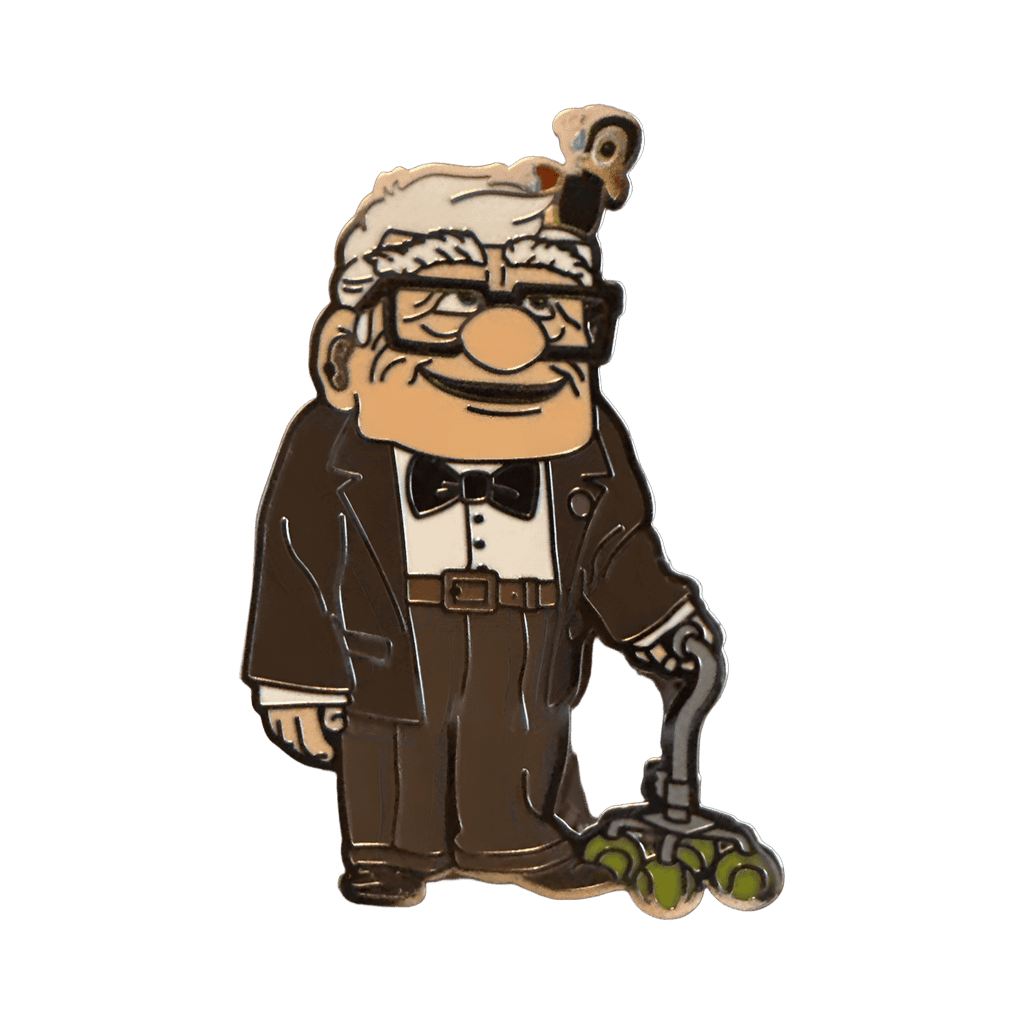 Carl Fredricksen with Kevin's baby Disney pin