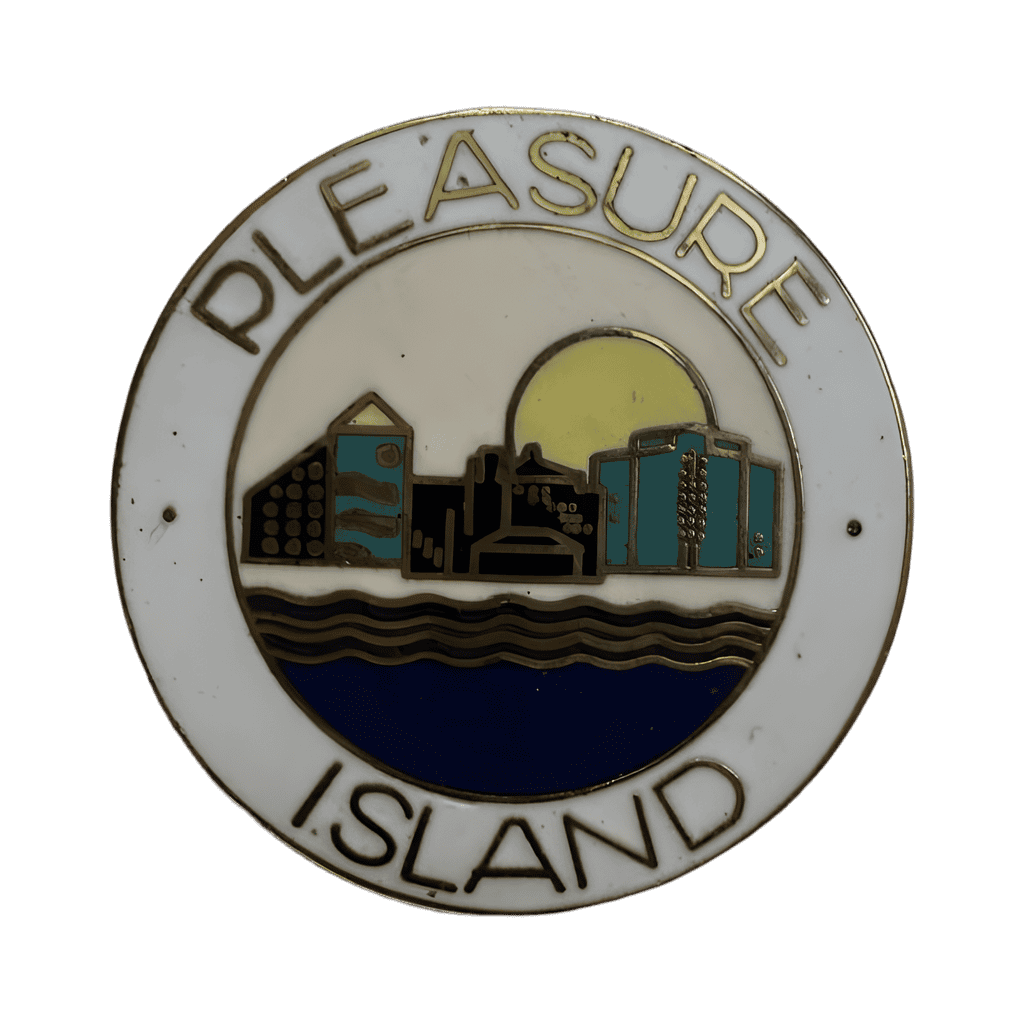 Round Pleasure Island Logo with Skyline Disney pin