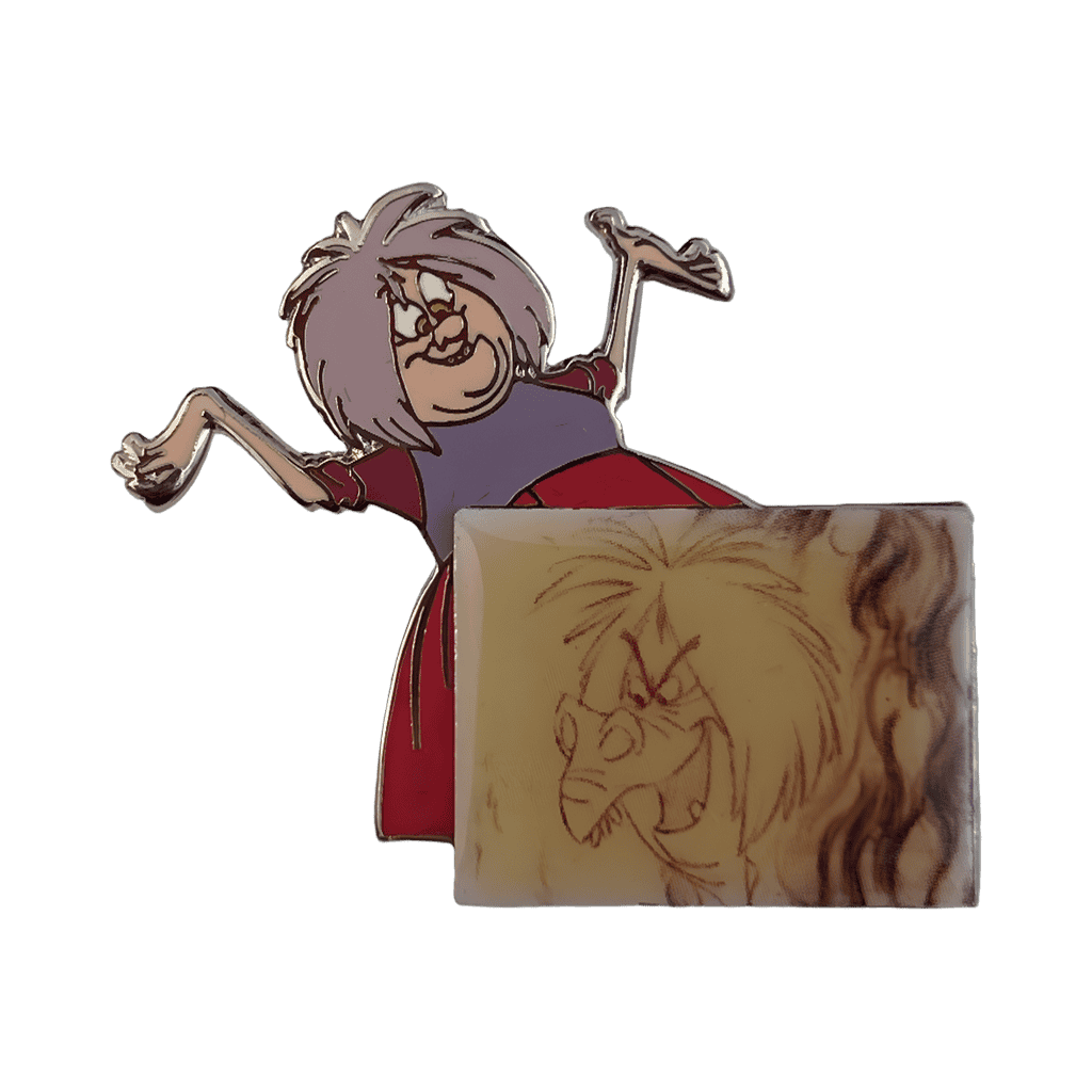 Madma Mim with a Sketch of Her in her Dragon Form Disney pin