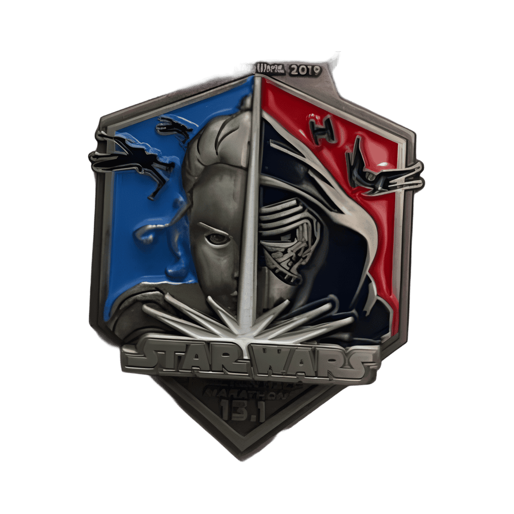 Rival Run Half Marathon Medal Pin - Rey & Kylo Ren Disney pin