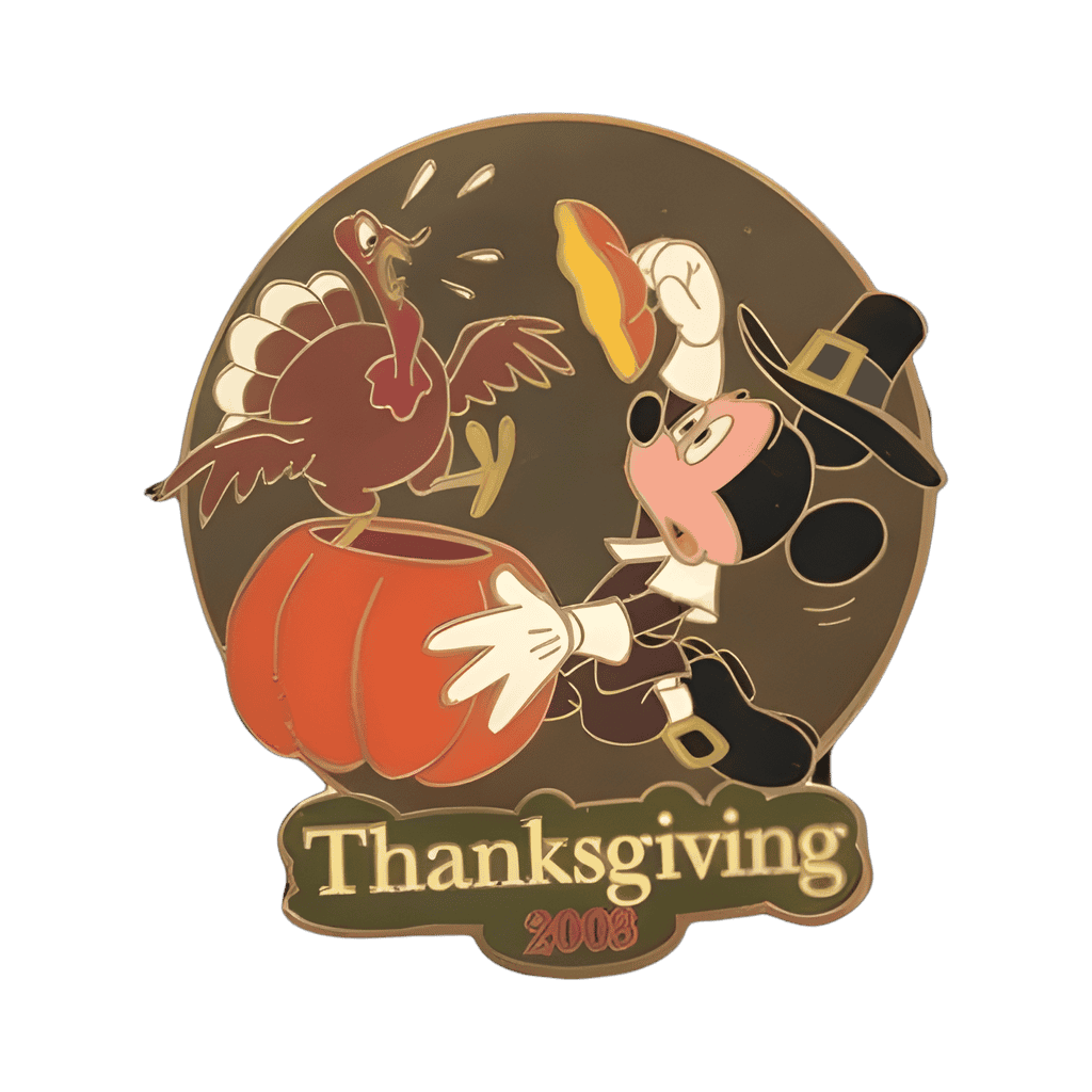Pilgrim Mickey Holding a Pumkin with a Turkey Disney pin