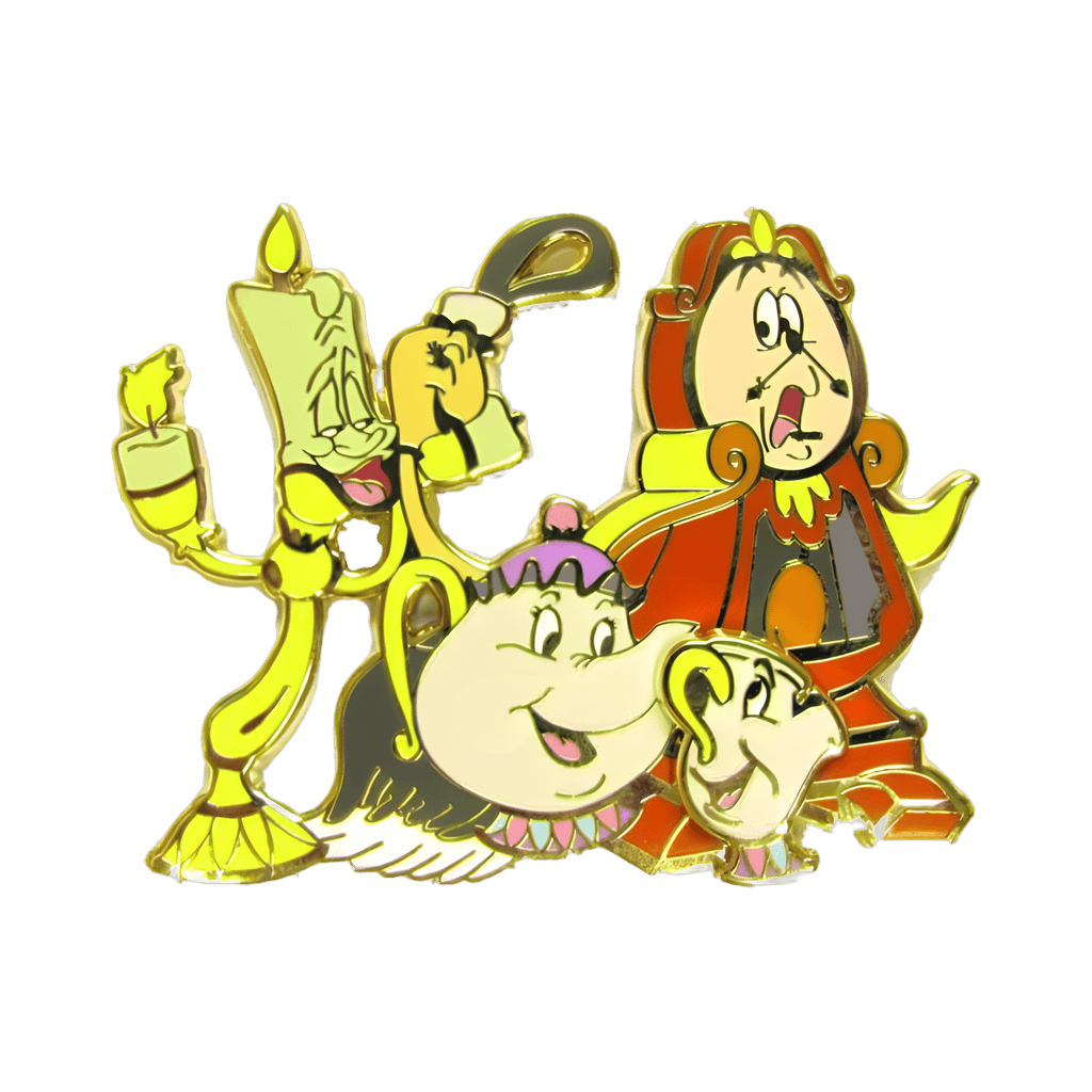 Lumiere, Cogsworth, the Feather Duster, Mrs. Potts and Chip Disney pin