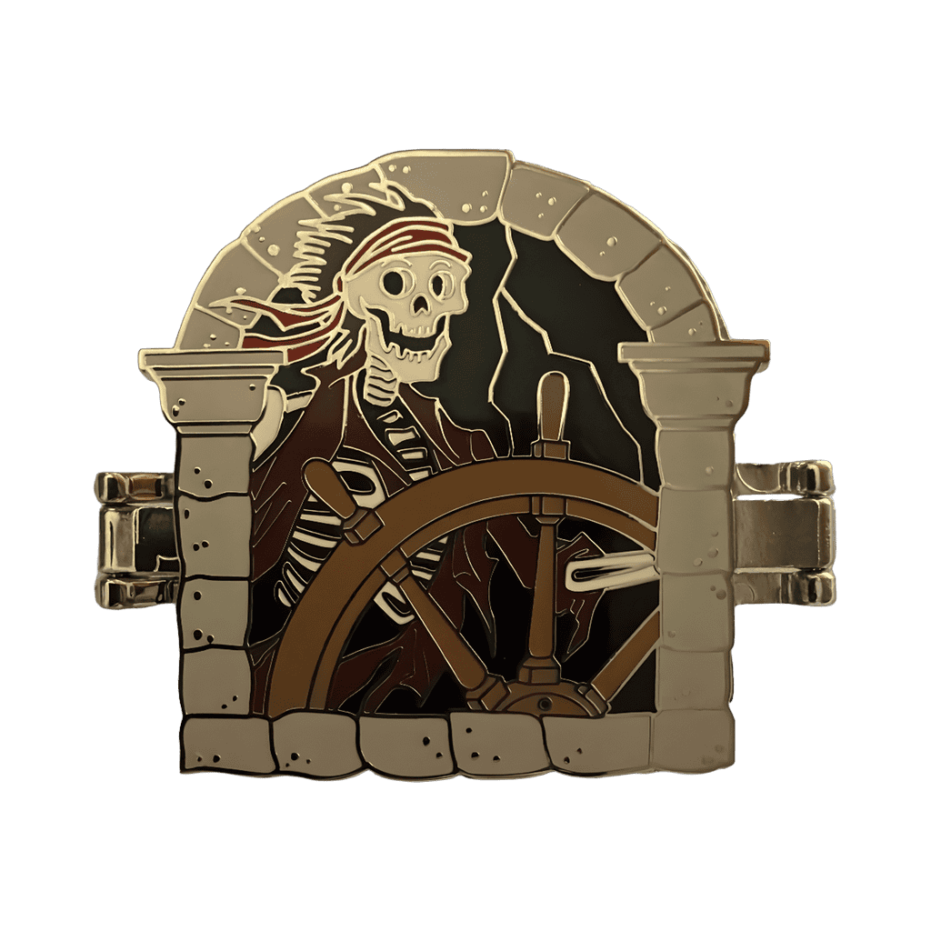 Hurricane Lagoon Skeleton, Jail Dog, and Tattooed Bird Hinged Trifold Disney pin