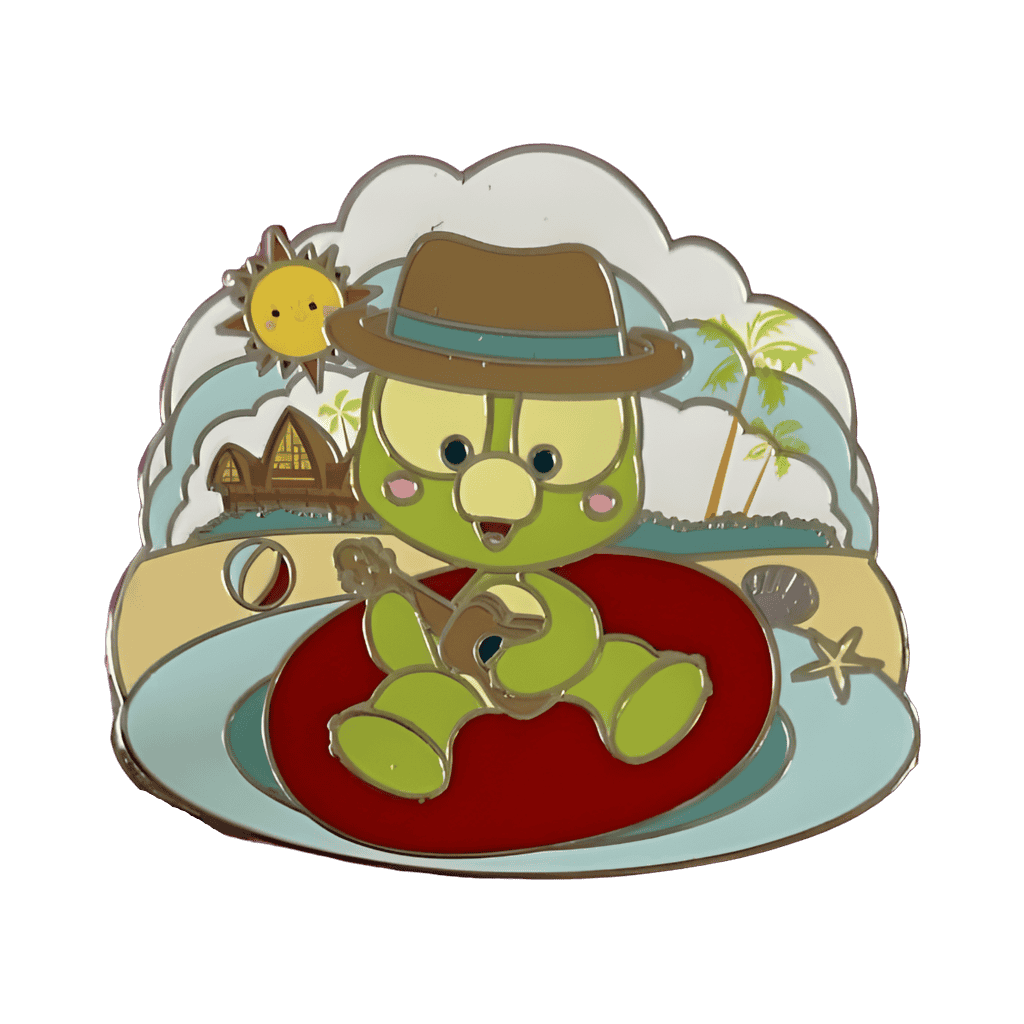 Olu Mel playing ukulele Disney pin