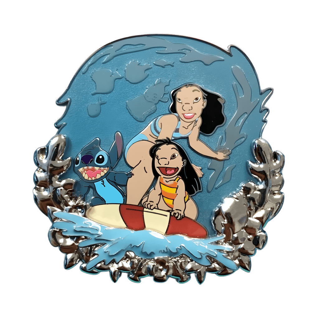 Lilo, Stitch and Nani surfing a wave Disney pin