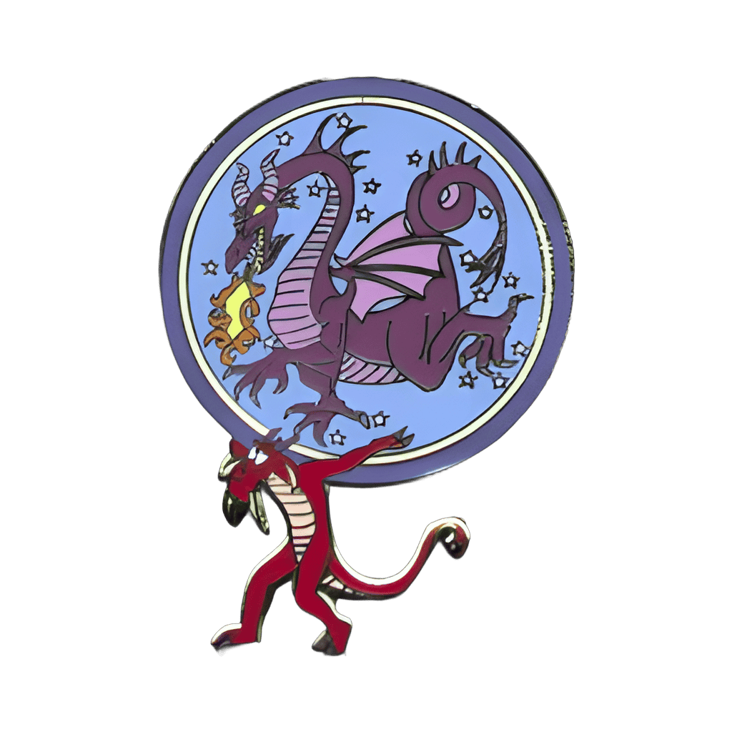Mushu carrying Maleficent Disney pin