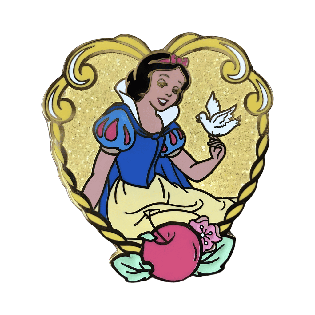 Snow White Holding a White Bird on a Yellow Heart Disney pin