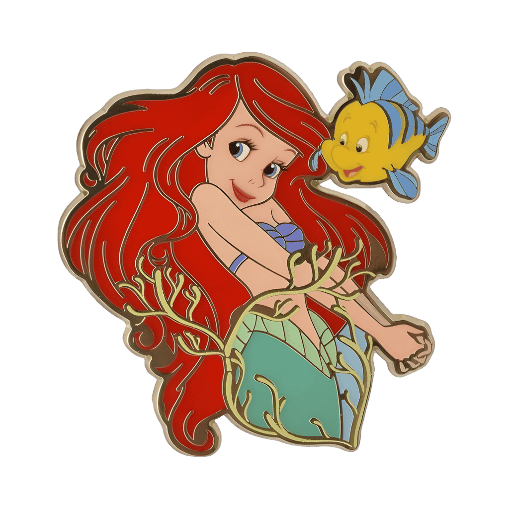 Mermaid Ariel with Hands Clasped and Flounder Disney pin