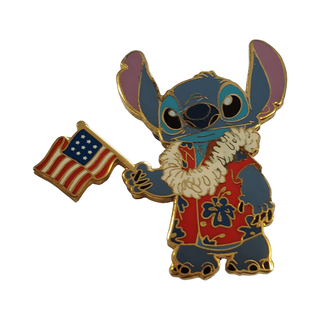 Tourist Stitch Patriotic holding flag Disney pin
