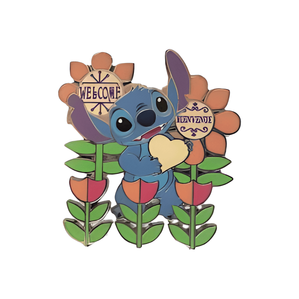 Stitch in Welcome/Bienvenue Flowers Disney pin