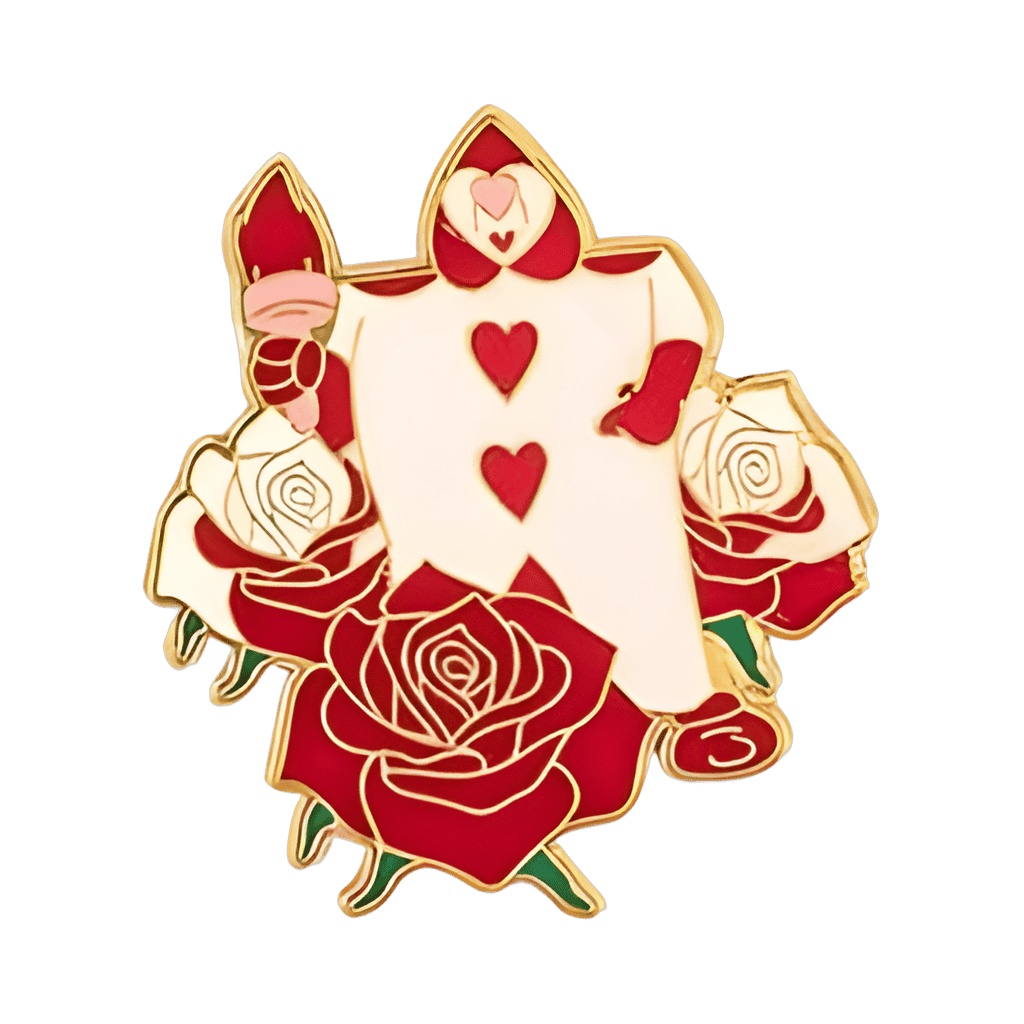 Three of Hearts Playing Card Painting Roses Red Disney pin