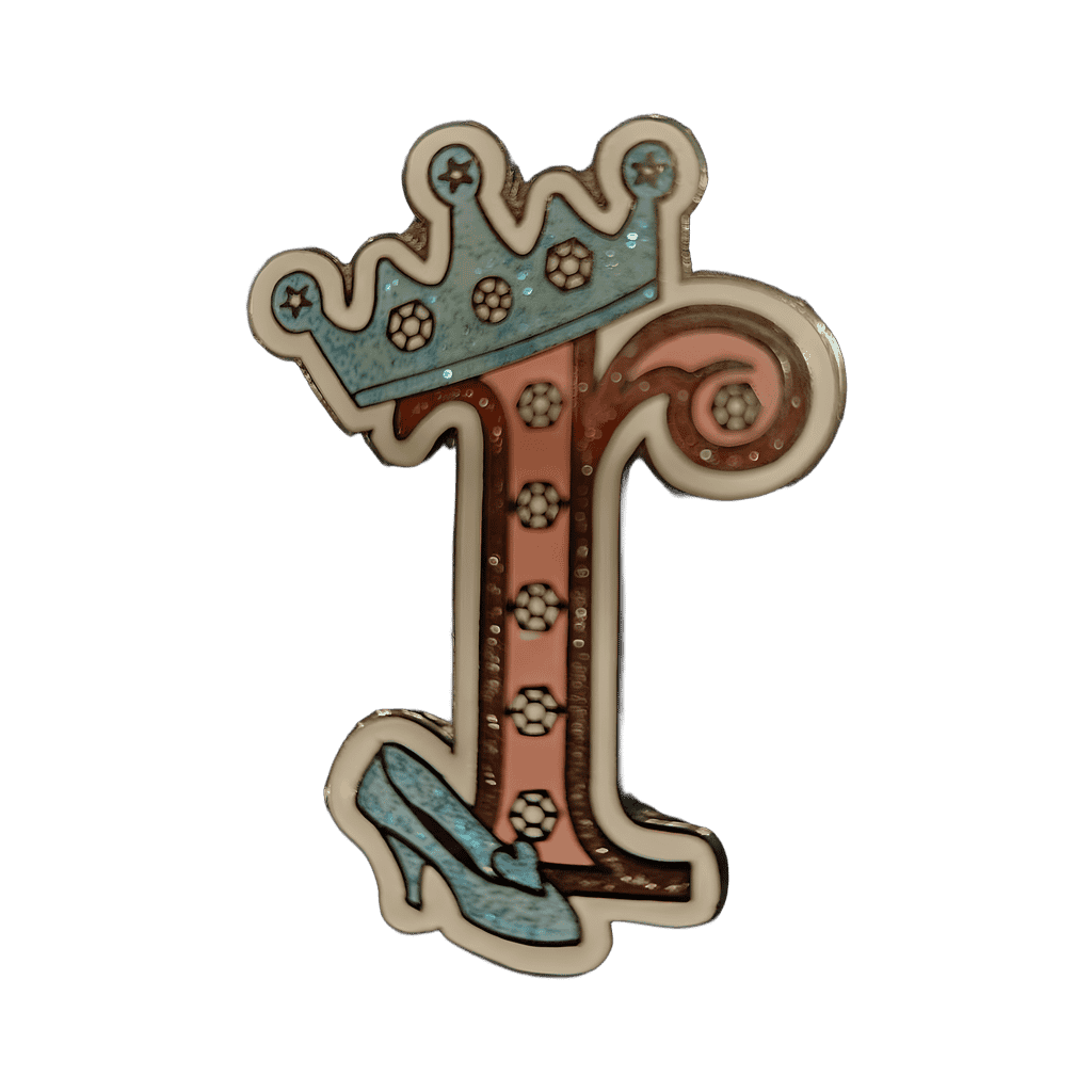 Letter R with glittery princess crown and shoe Disney pin