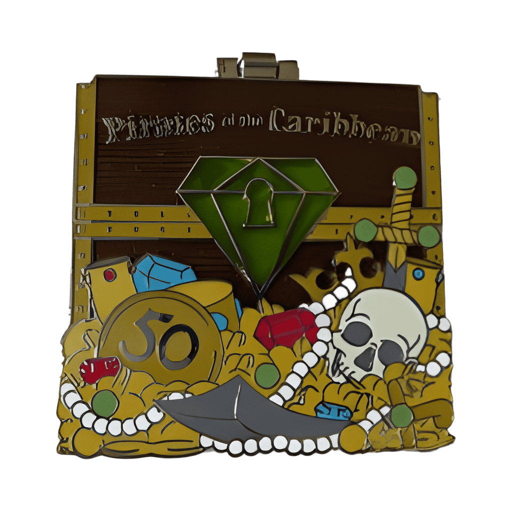 Hinged Treaasure Chest Green Gem (Hairy Leg Pirate and Parrot) Disney pin
