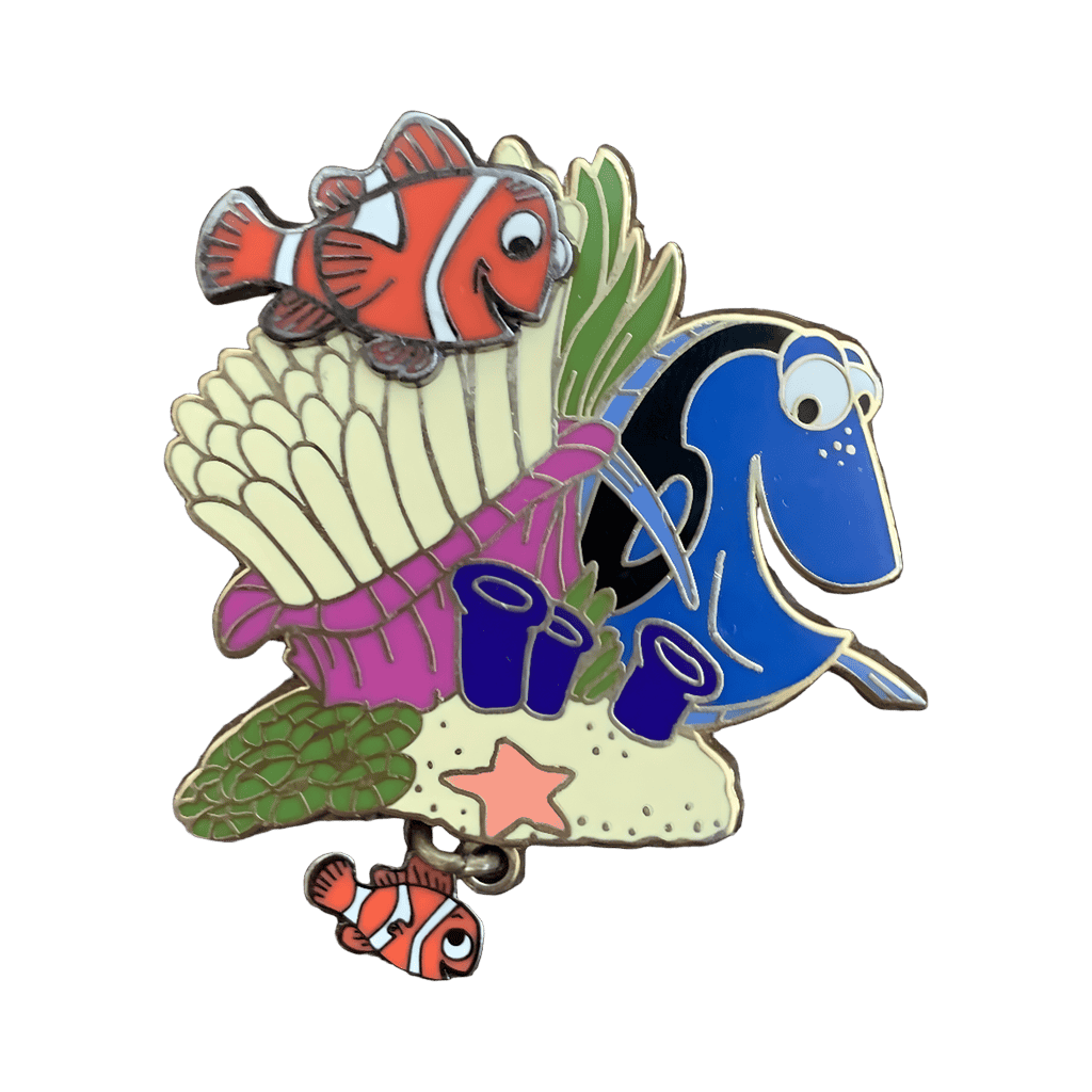 Nemo, Dory, and Marlin in a sea anemone Disney pin