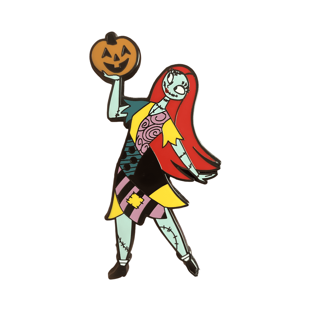 Sally holding up a pumpkin Disney pin