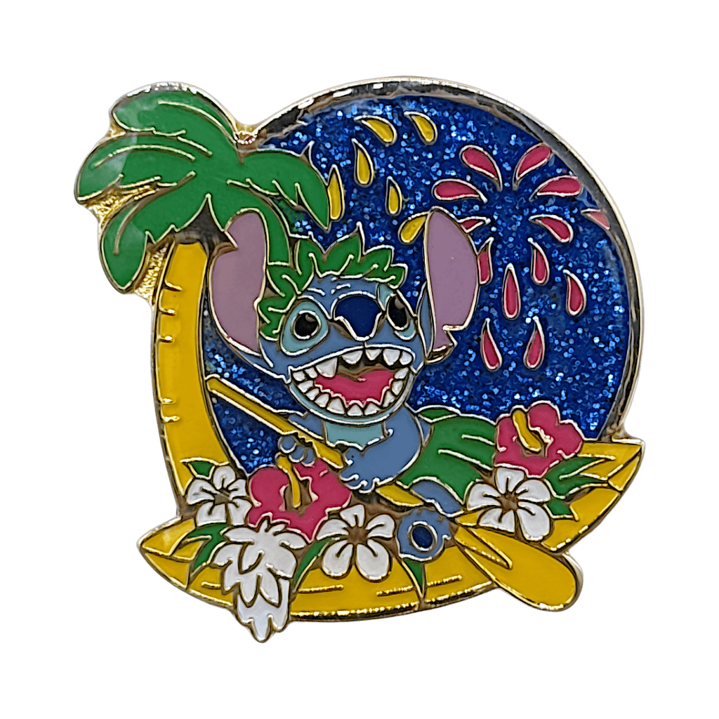 Stitch on Boat with Fireworks and Palm Tree Disney pin