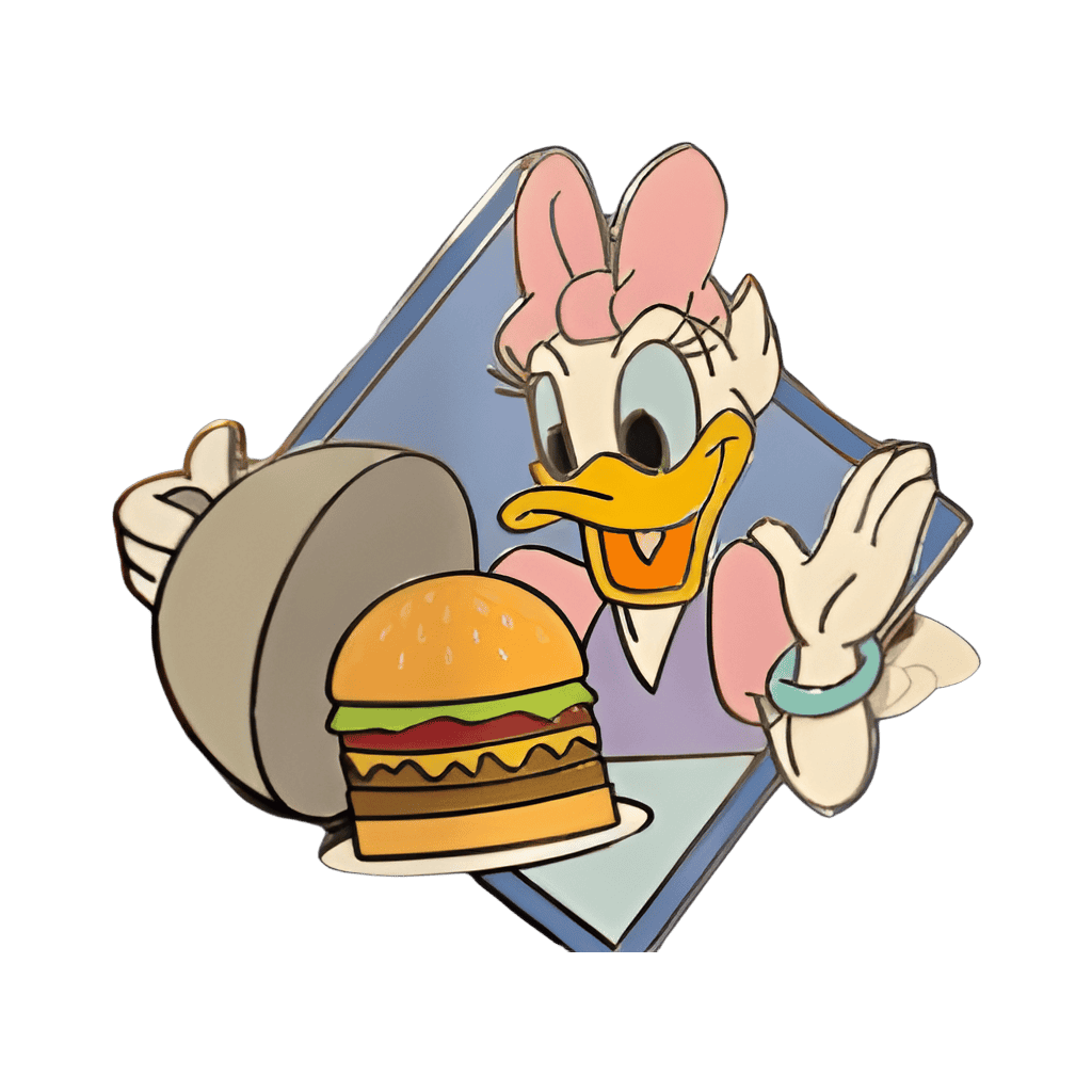 Daisy eating a burger Disney pin