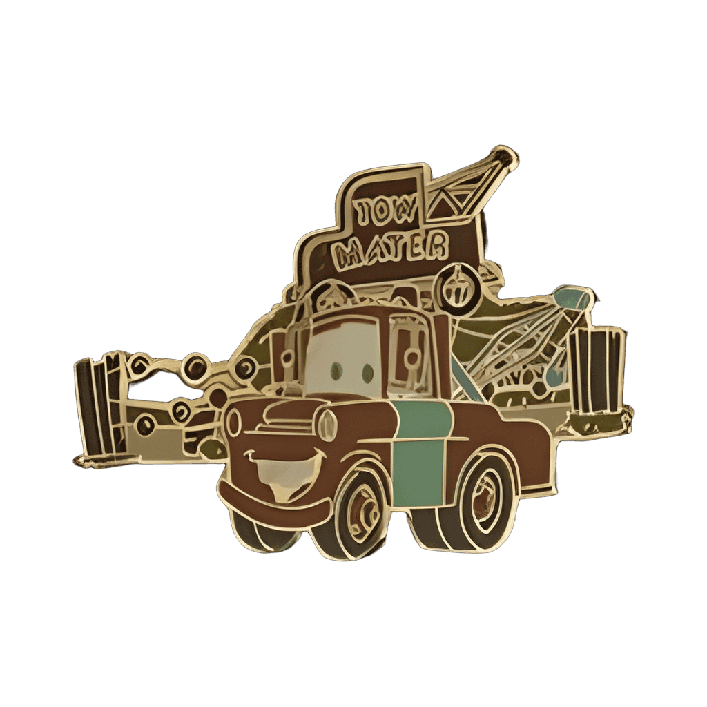 Tow Mater in front of his Junk Yard Disney pin