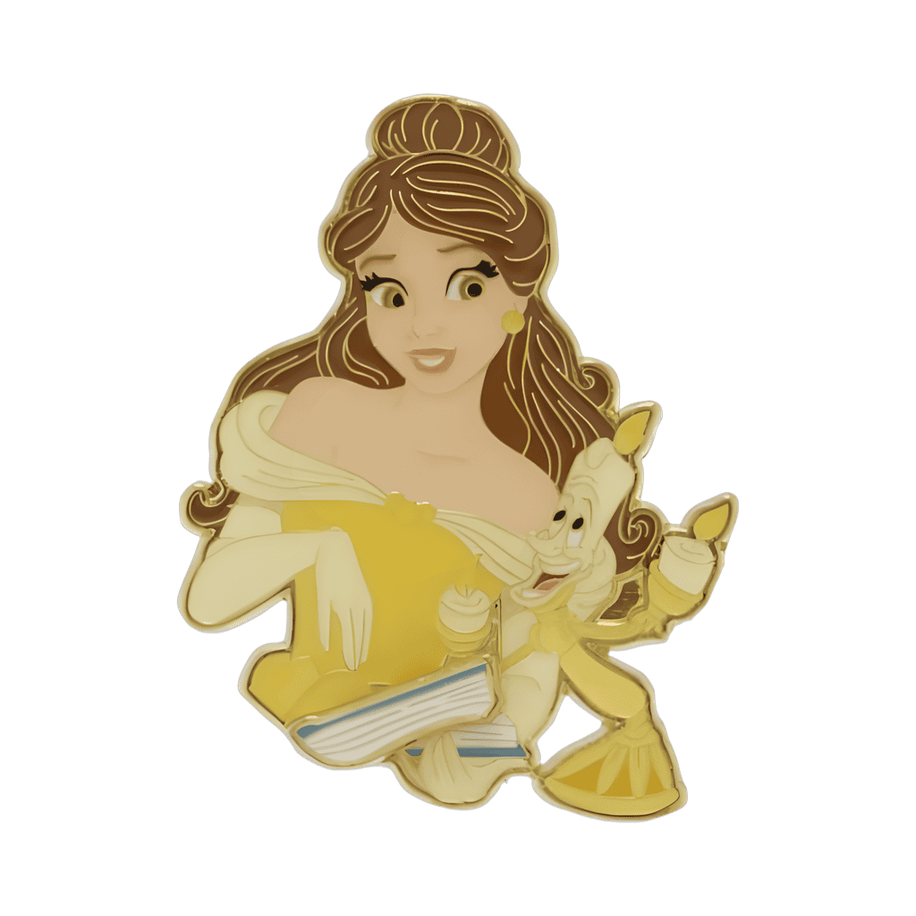 Belle reading to Lumiere hinged Disney pin