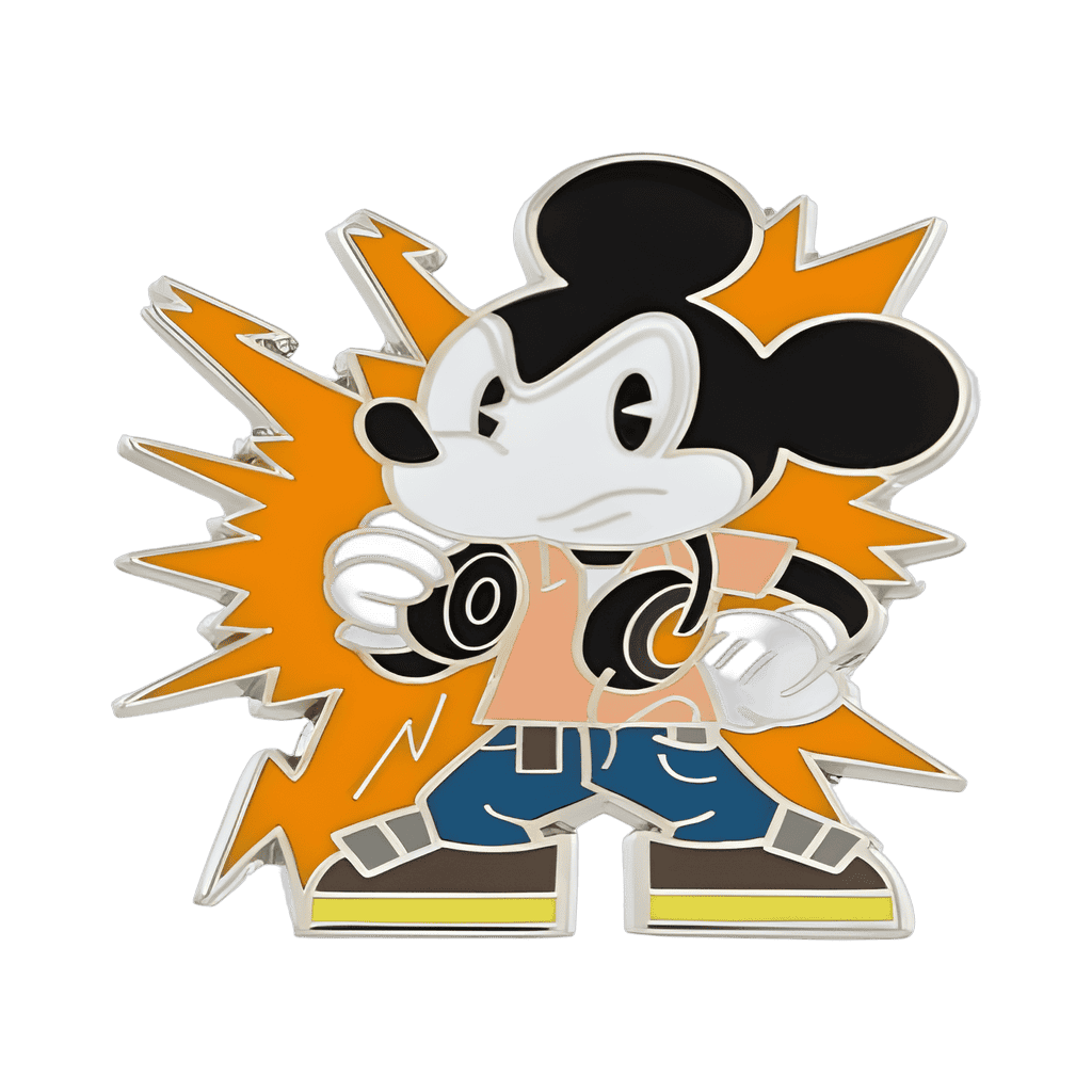 Mickey with Headphones on Orange Burst Background Disney pin