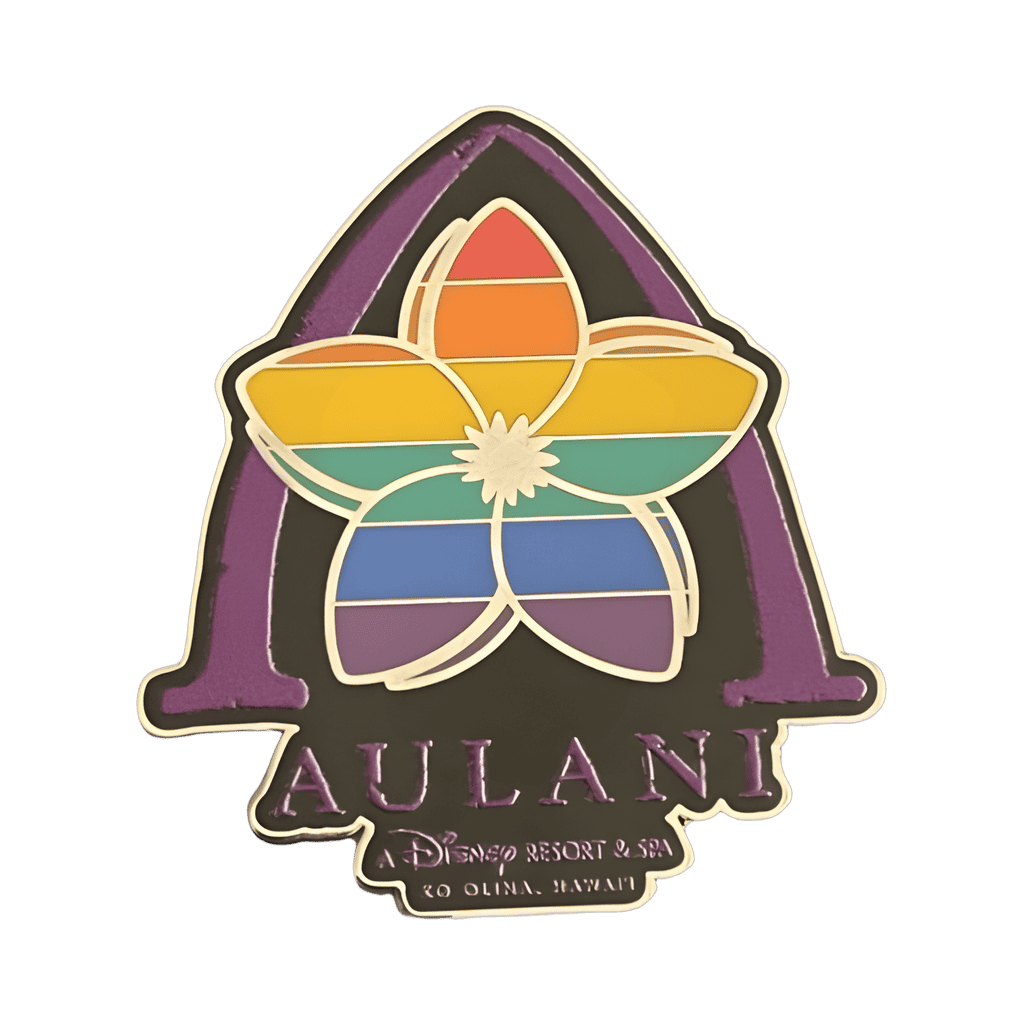 Pride Collection - Rainbow plumeria centered in Aulani logo Disney pin