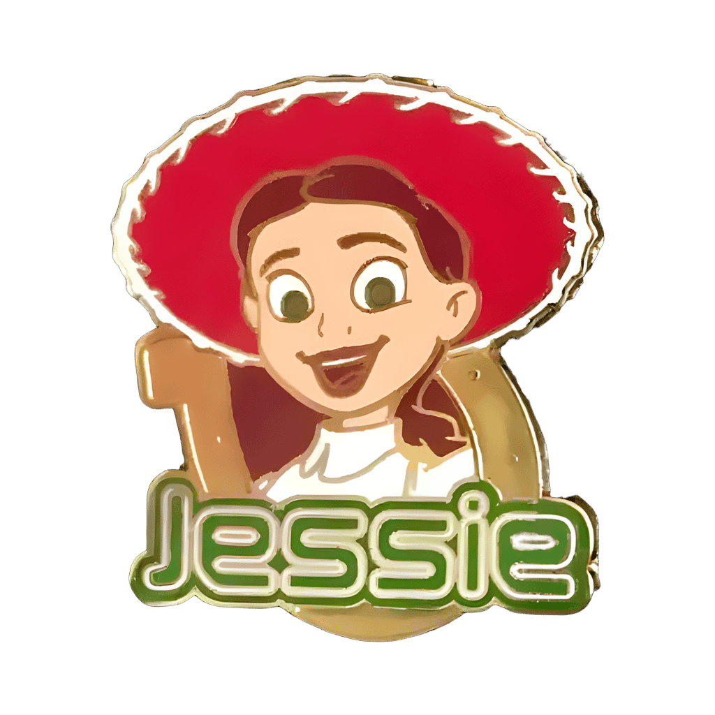 Jessie in front of a Golden Horseshoe Disney pin
